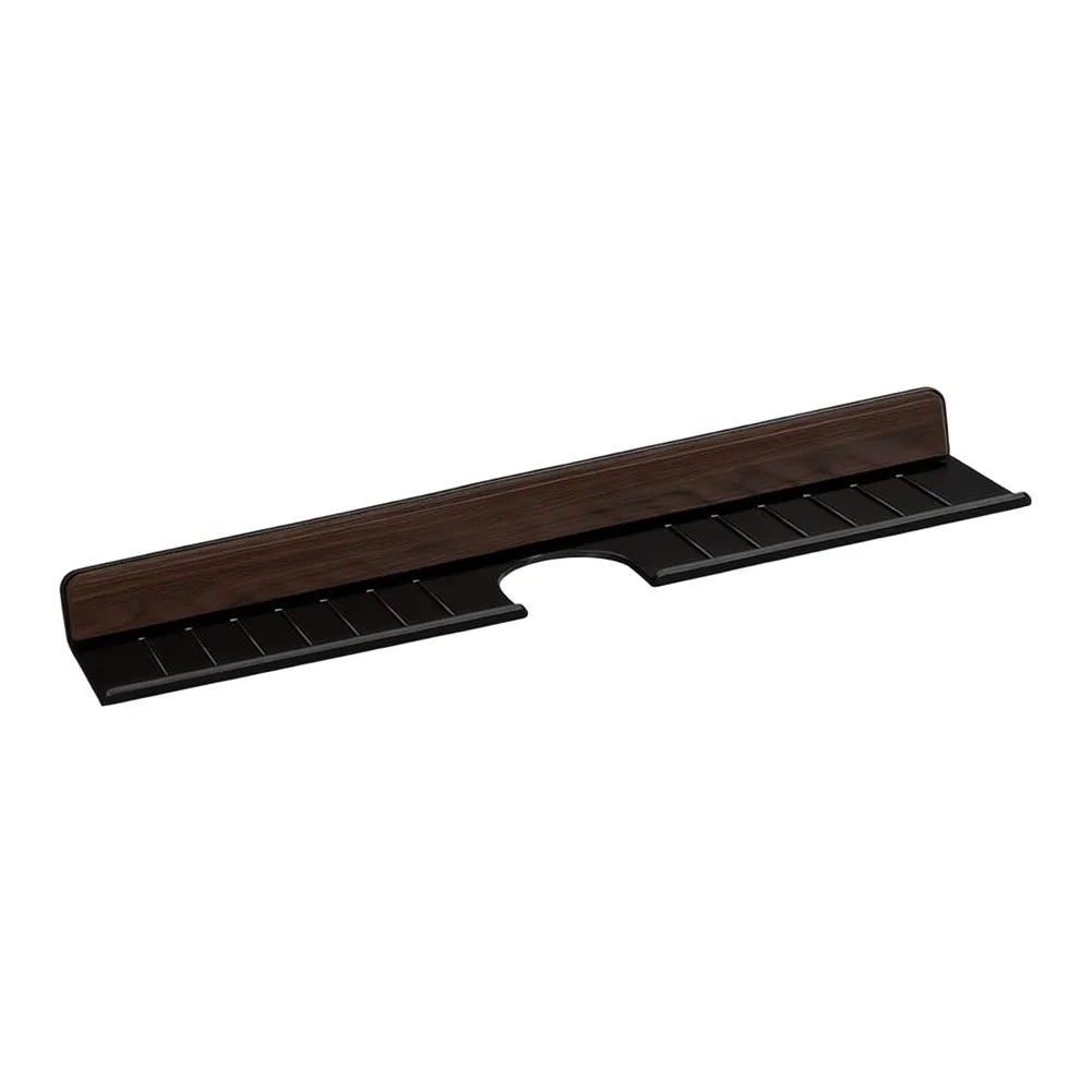 Sink Side Shelf with Raised Edges 40cm Long Rust Resistant Walnut Wood and Carbon Steel Suction Mount Bathroom Organizer