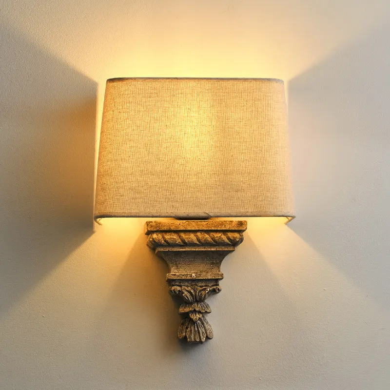 

American Style Retro Cloth Wall Lamps Vintage Resin Sconces Living Room Background Wall Study Bedroom Corridor Lighting Fixtures