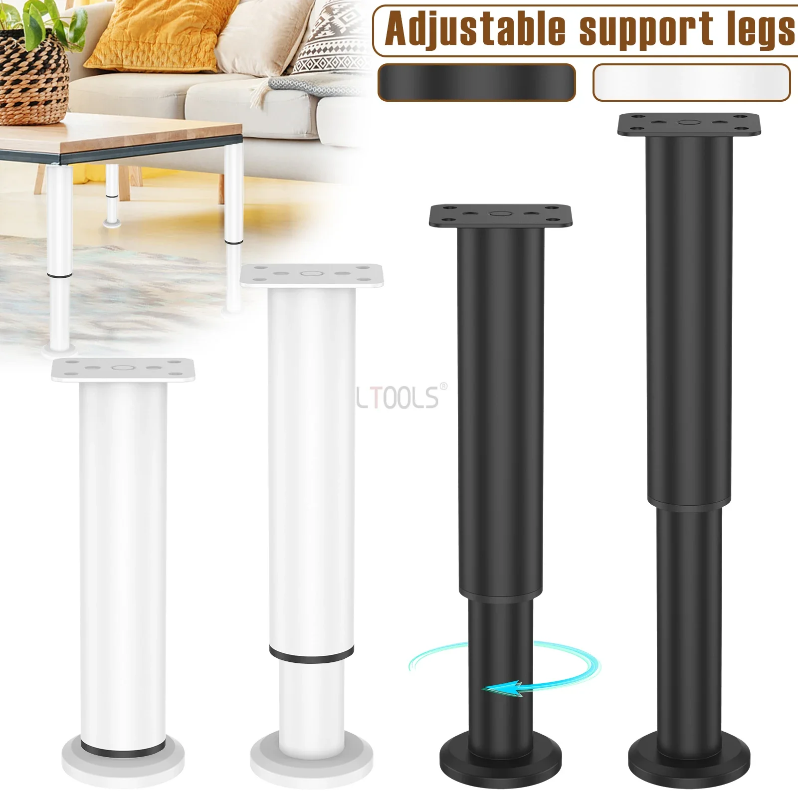 4Pcs Bed Beam Support Legs Telescopic Adjustable Furniture Legs 600KG Bearing capacity Non-slip Sofa Feet with Floor Protector