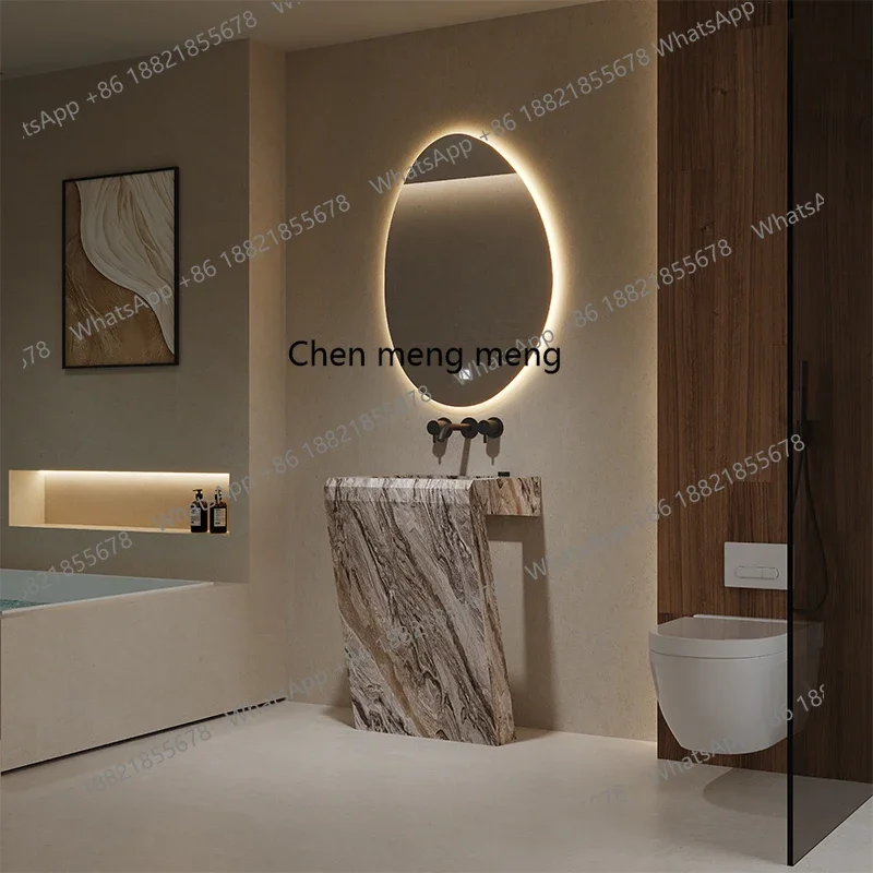 

X Hotel villa travertine rock slab column basin glass transparent outdoor courtyard wash basin integrated face wash basin