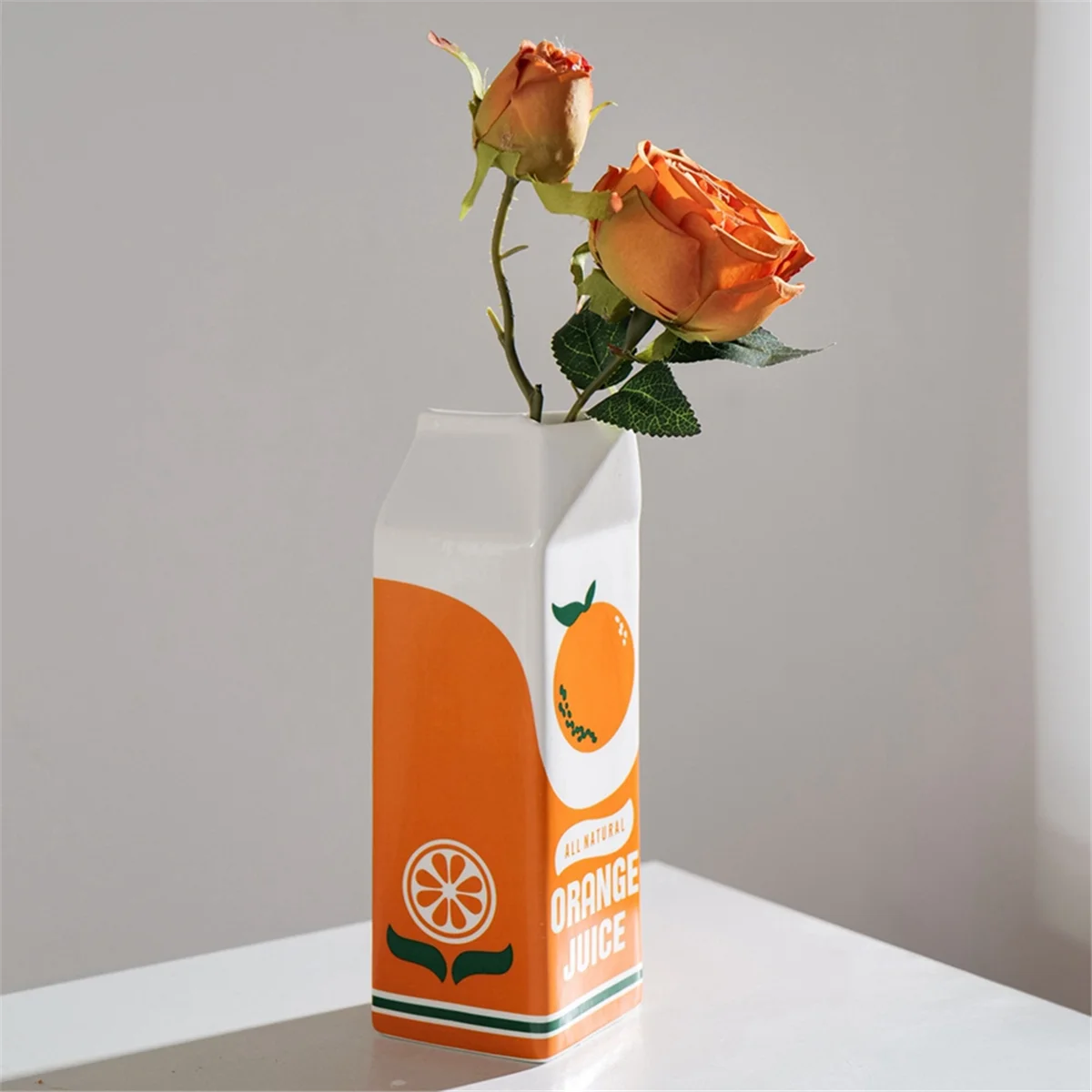 Orange Juice Vase Vintage Juice Box Vase Cute Flower Vases Decor Cute Ceramic Vase Multipurpose Decorative