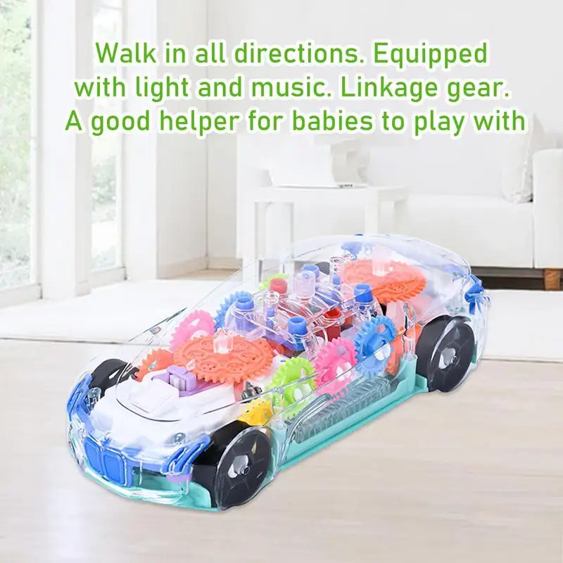 Giocattolo per auto a ingranaggi Giocattolo per veicoli elettrici Guida automatica Bump And Go Car Giocattoli per bambini con musica e luci fresche per riempire le calze