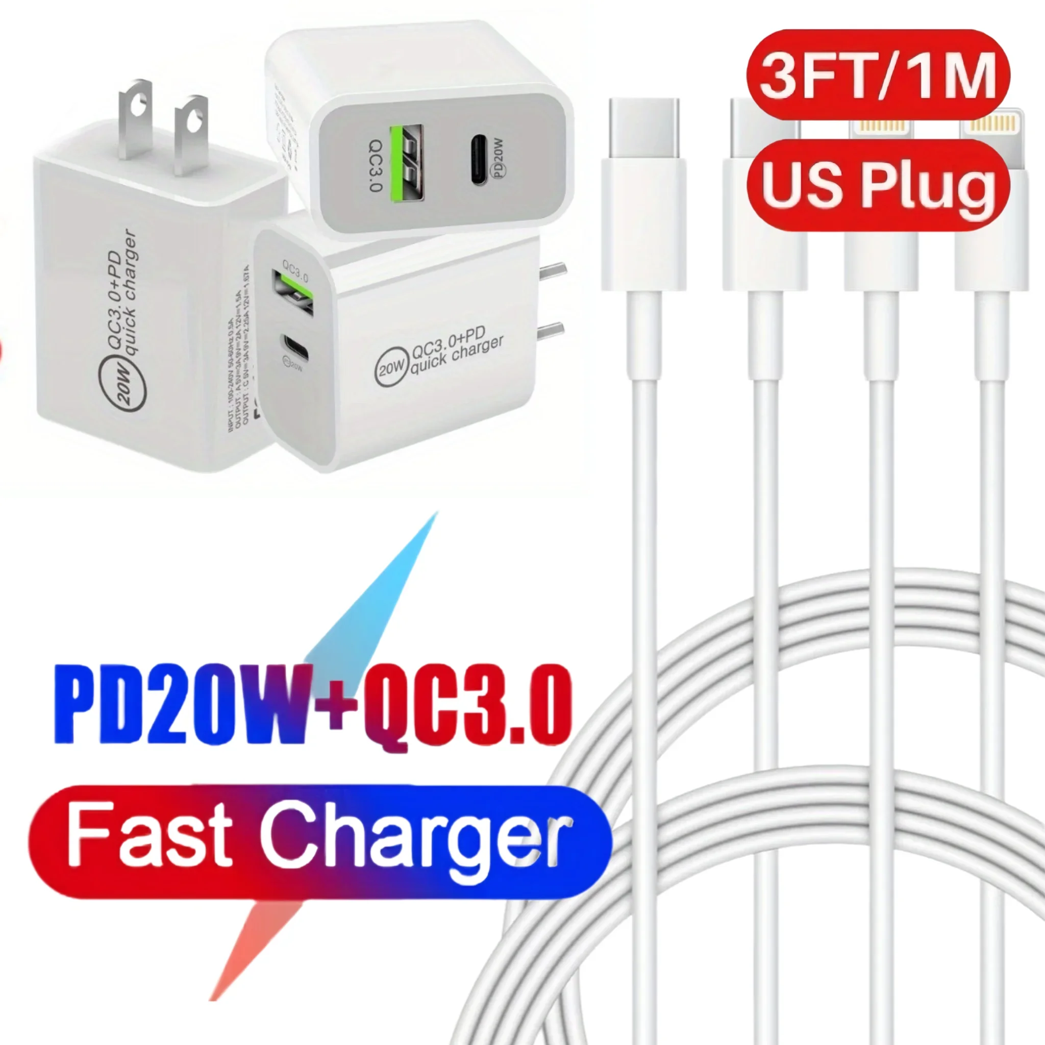 

MFIGlGK [3 адаптера для быстрой зарядки] 3 шт. быстрой зарядки/X, iWatch Series 8/7 | Кабель 3,3 фута, вилка стандарта США, 110–130 В, выход 10–20 Вт