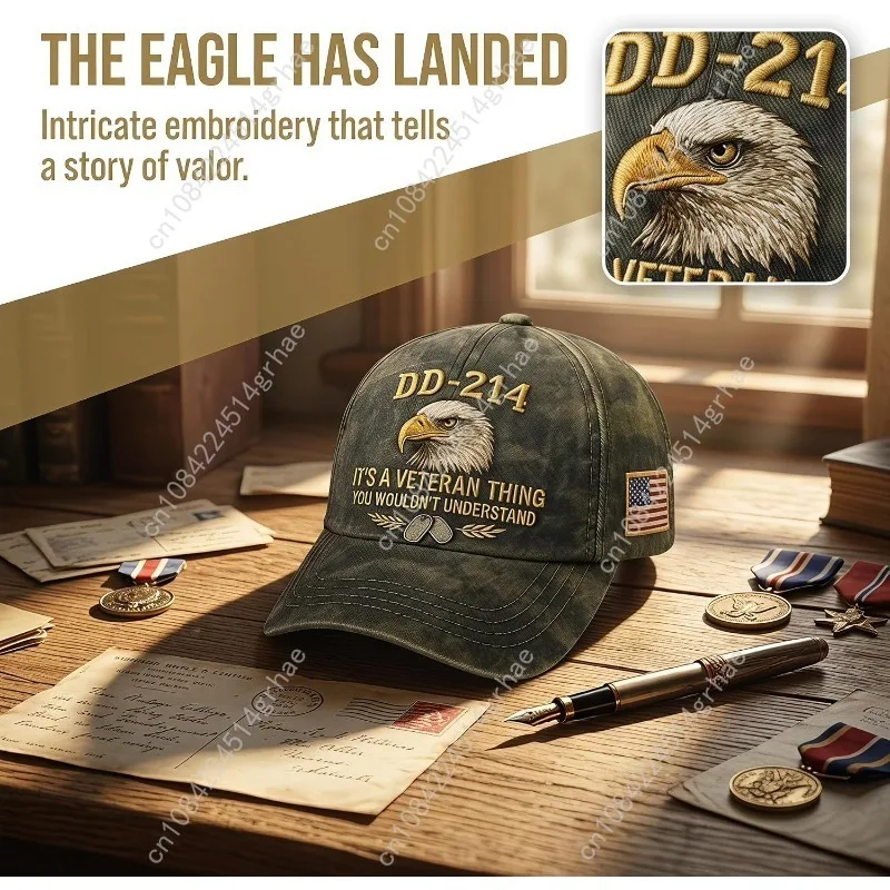 DD-214 Army Veteran Hat, Vintage Adjustable Embroidered Eagle Patriotic Baseball Cap, Veteran Day Gifts for Retired Soldiers