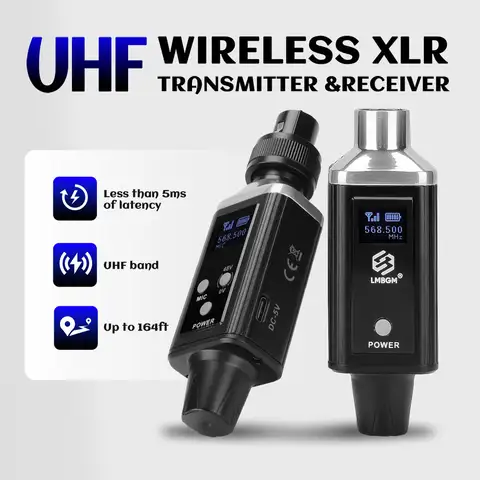 Sistema receptor e transmissor de microfone sem fio LMBGM-A6 Carregamento de alcance de 164 pés e bateria de longa duração para apresentações ao ar livre
