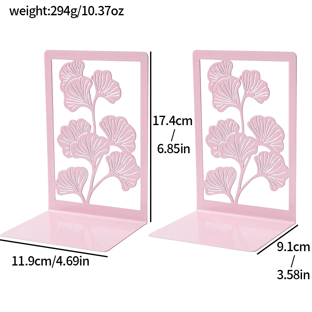 1pair Pink Apricot Leaf Metal Bookshelf Office Bookshelf Desktop Storage Desktop Decoration Reading Gift for Students
