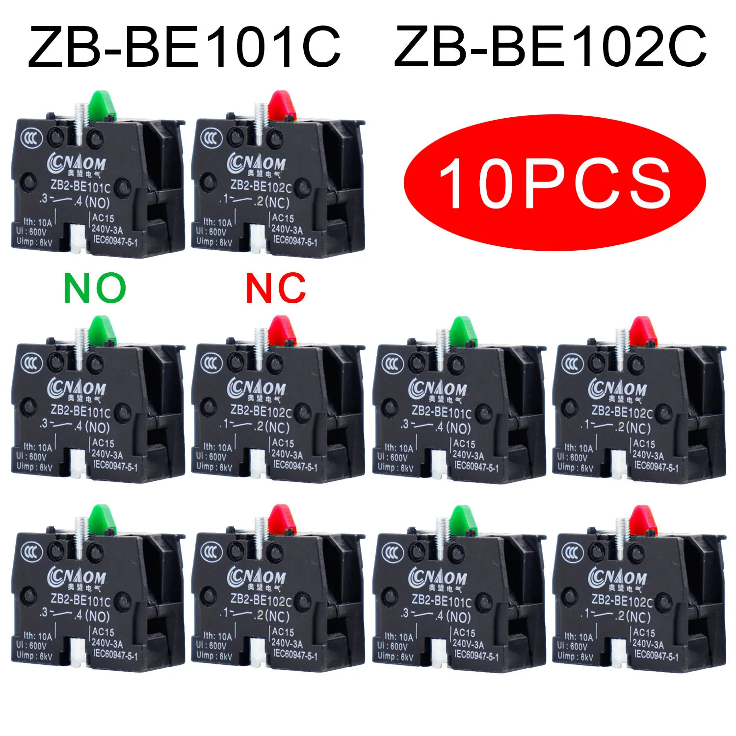 5/10pcs XB2 ZB2-BE101C Button Accessory 10A Block Push Button Switch Joystick Switch NC ZB-BE102C NO ZB2BE102C ZB2BE101C 10A