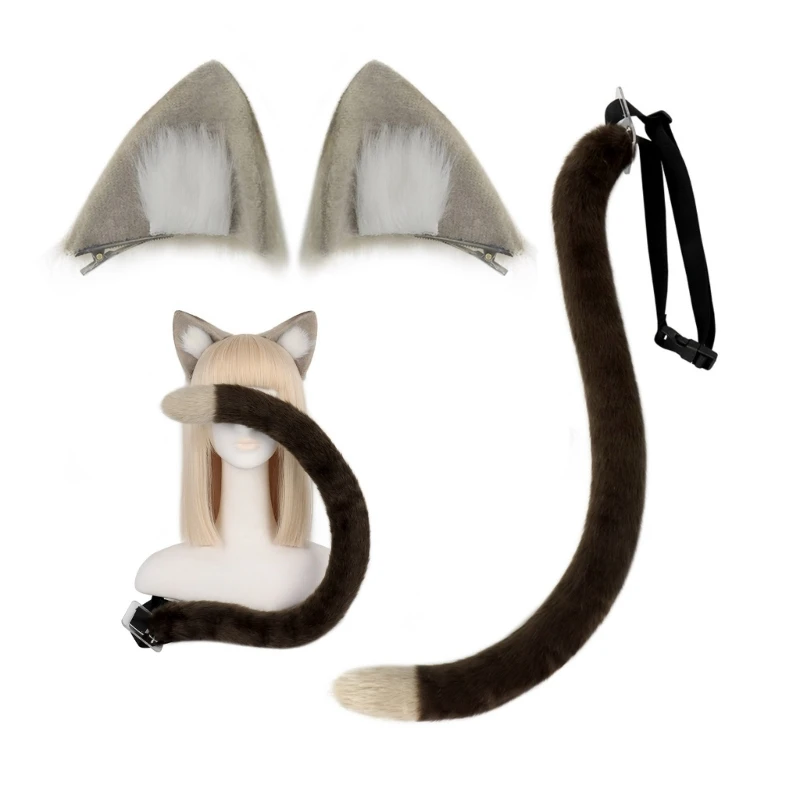 

1/ 2pc Cat Ear Clips and Tail Set Animal Ears Hair Clip Foxes/Wolf/Cat Tail Halloween Costumes Anime Cosplay Dropship