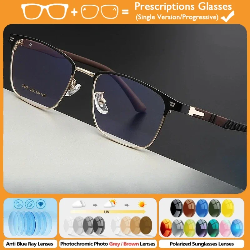 

OLLYMURS Classic Progressive Prescription Glasses Men High Quality Retro Anti Blue Light Optical Photochromic Myopia Eyeglasses