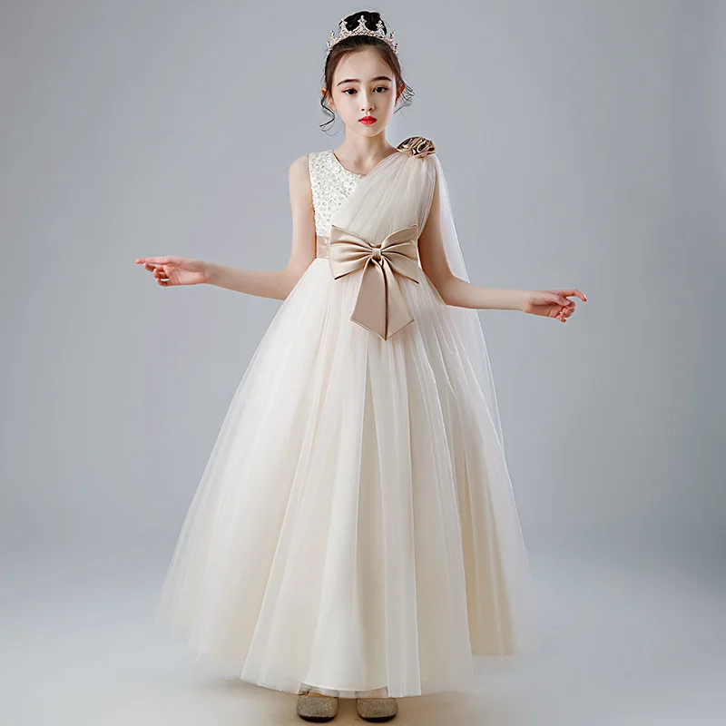 

Champagne Princess Dress for girls party dresses Summer Flower Wedding Performance Host Fluffy