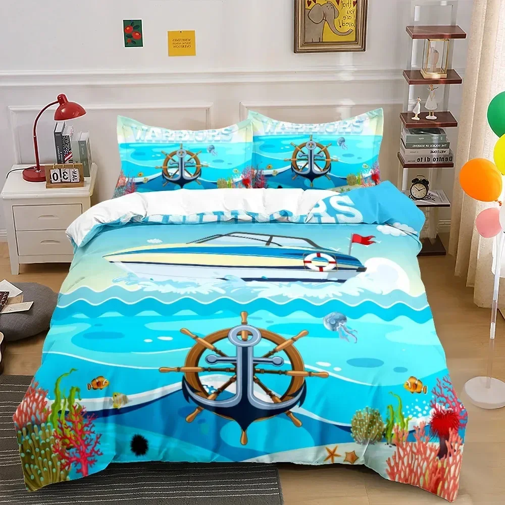 Nautical Anchor Bedding Set Pillowcases Quilt Cover Twin Full Queen King Boat Sailing For Adult Kids 3D Duvet Cover