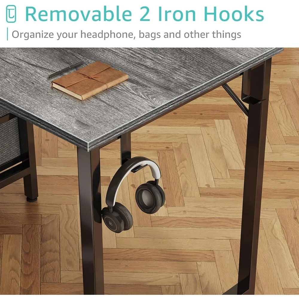 47 Inch Modern Computer Desk with 4 Fabric Drawers - Home Office Study Desk for Writing and PC Work, Simple Design Student Desk