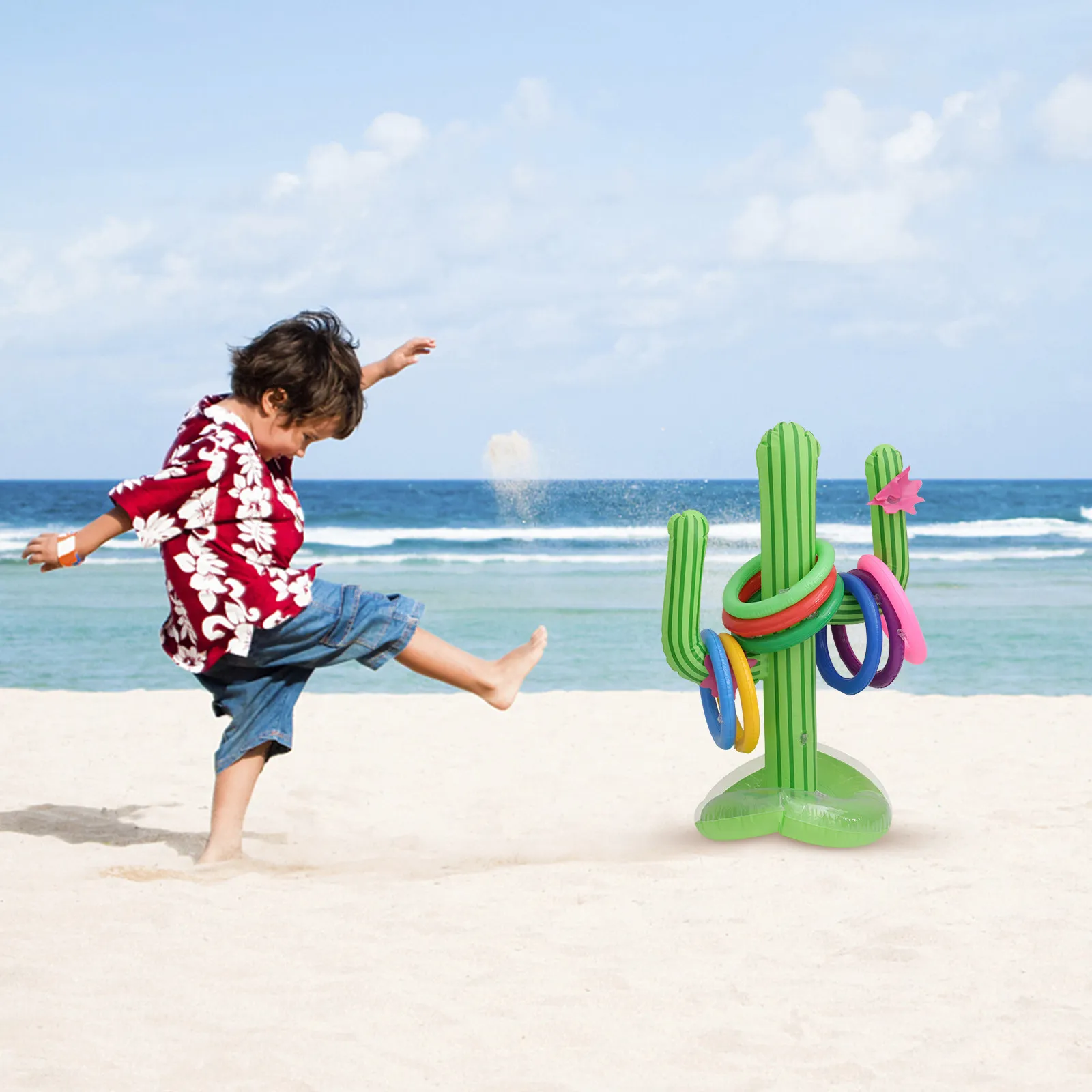 1Set Funny Inflatable Cactus Throwing Ring Lovely Bright Design Wear-Resistant PVC for Summer Beach Garden Pool Party Atmosphere