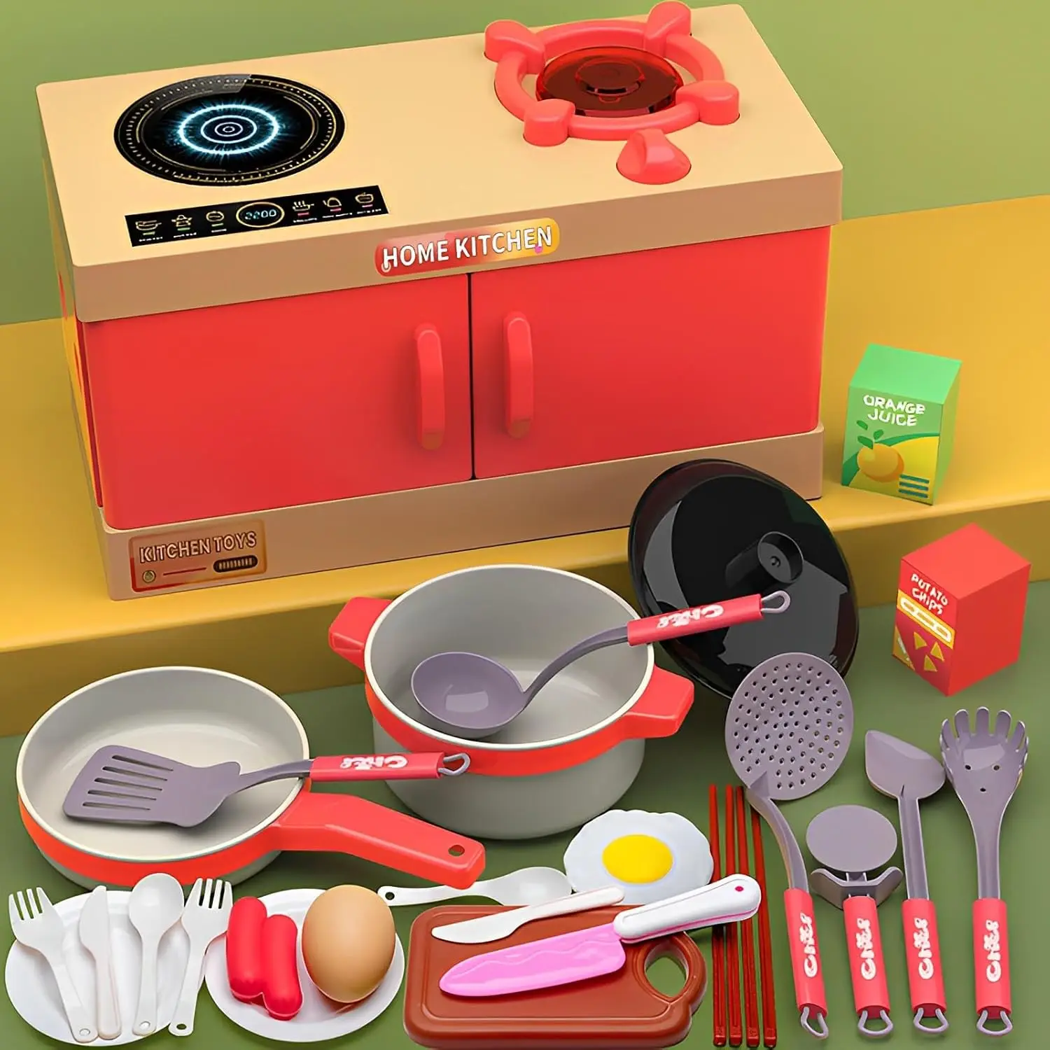 幼児向けキッチンごっこ遊びセット、鍋、フライパン、コンロ付き、おままごと用調理器具セット、子供用キッチンプレイセットアクセサリー