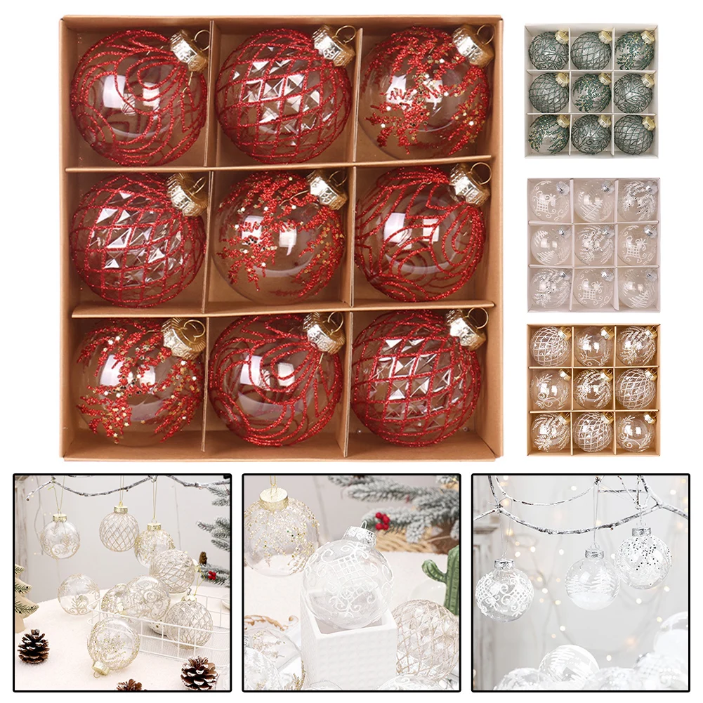 Inspire Creativity This Season with Our Nine Piece Collection of Clear Plastic Christmas Baubles (Each at 8CM)