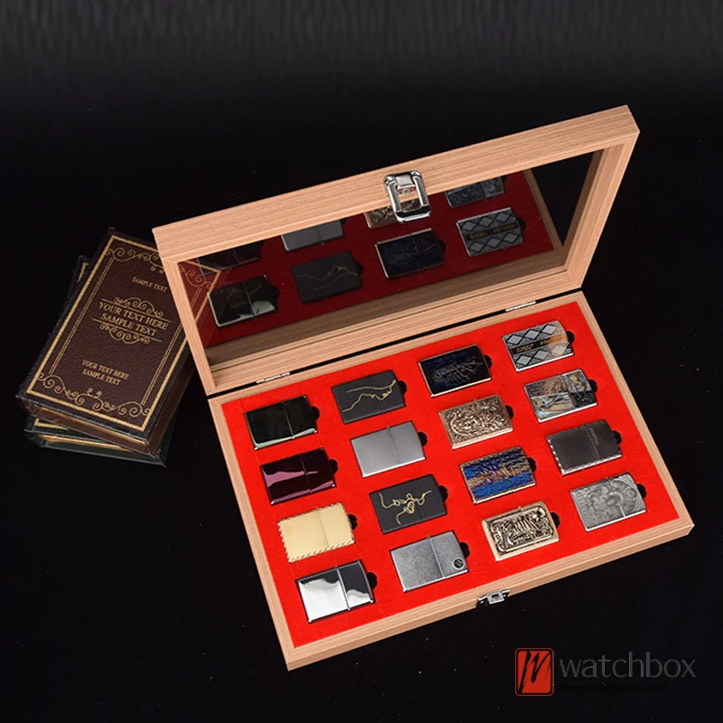 16 Slots Lighter Storage Box Wood Lighter Display Dustproof Case Fashion Gift Home Storage Boxes Case