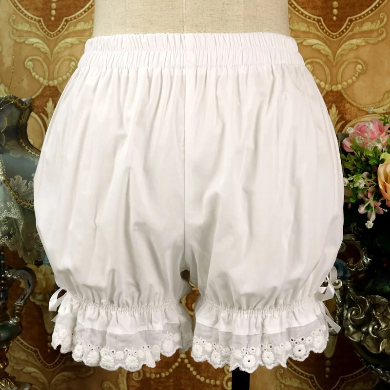 

Sweet Lolita Lace Ruffled Cotton Pumpkin Panties Women Japan Kawaii Cute Bowknot Safety Girls White Black Shorts Pants Bloomers