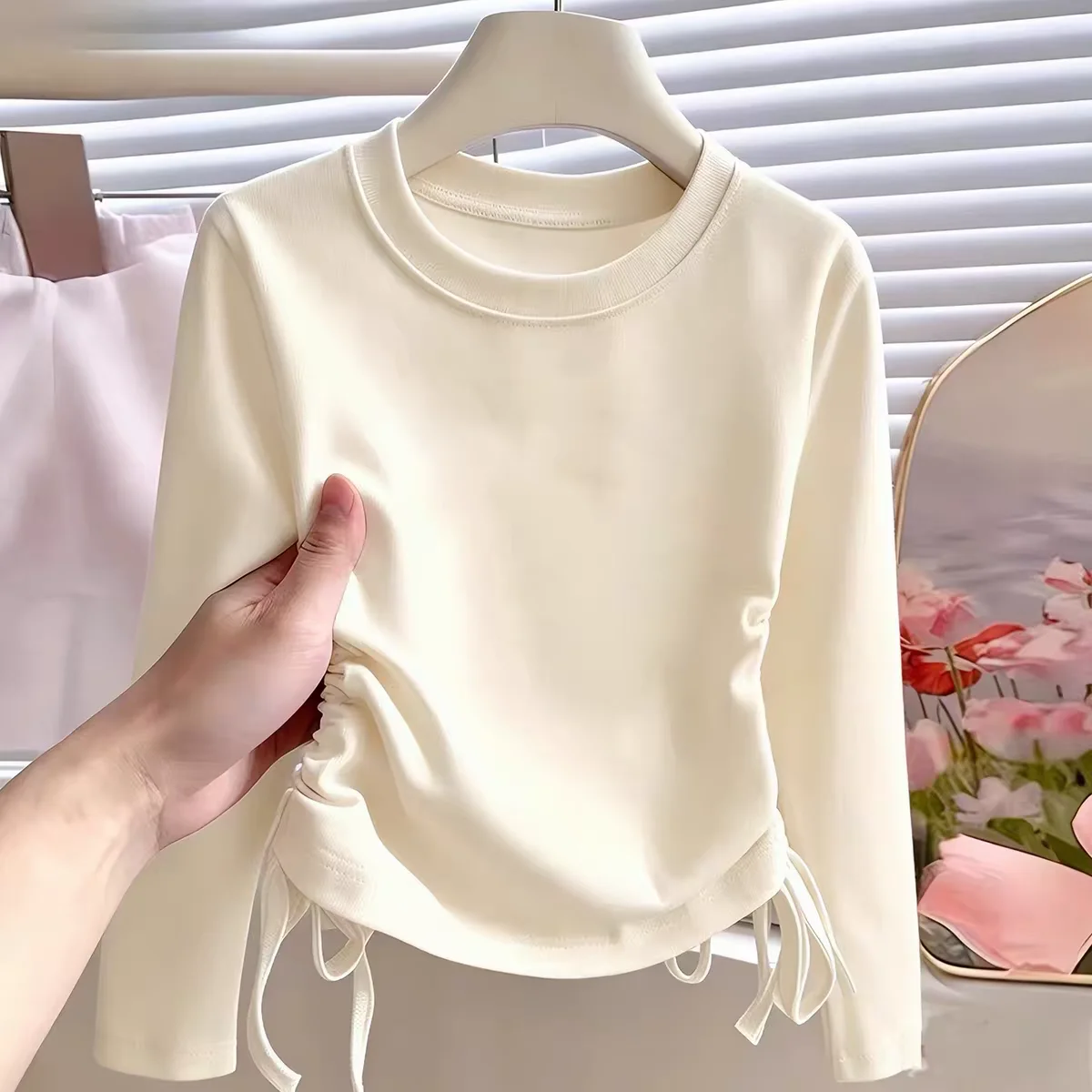 Teenage Cute Cotton Strap Tshirt for Girl Fashion Autumn Casual Kids Skinny Basic Tops  Long Sleeve Girls T-Shirt 6 8 10 12 14 Y