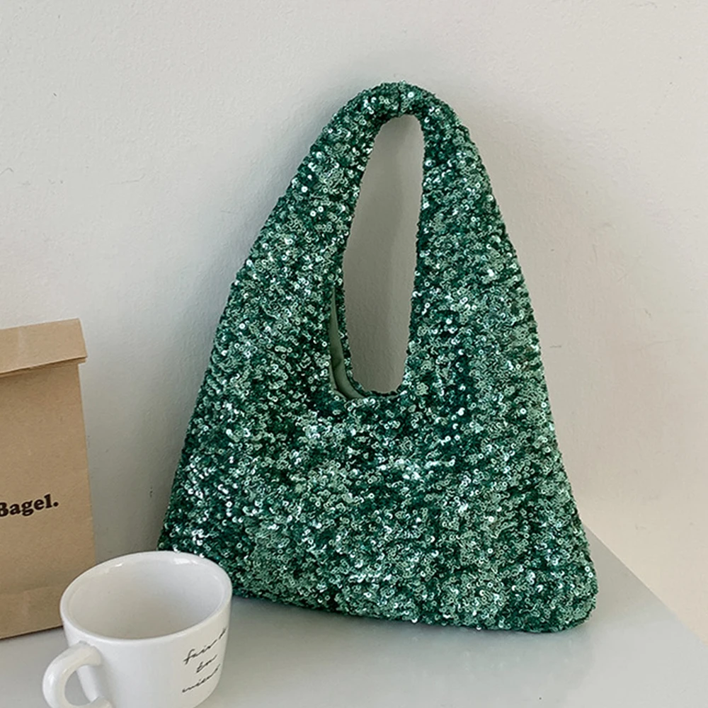 Fashion Sequins Women Handbags Shining Party Evening Bags for Women Half Moon Cloud Bag Soft Shoulder Bag Wedding Clutch Tote