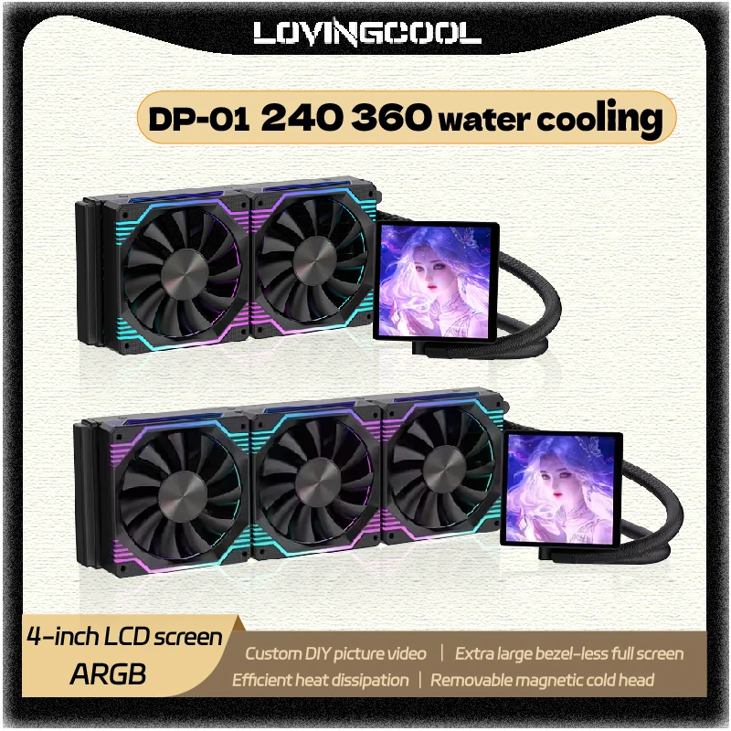 LOVINGCOOL DP-01 360/240 CPU Liquid Cooler Radiator 4.0-Inch Super Large Frameless Full Screen DIY Water Cooler