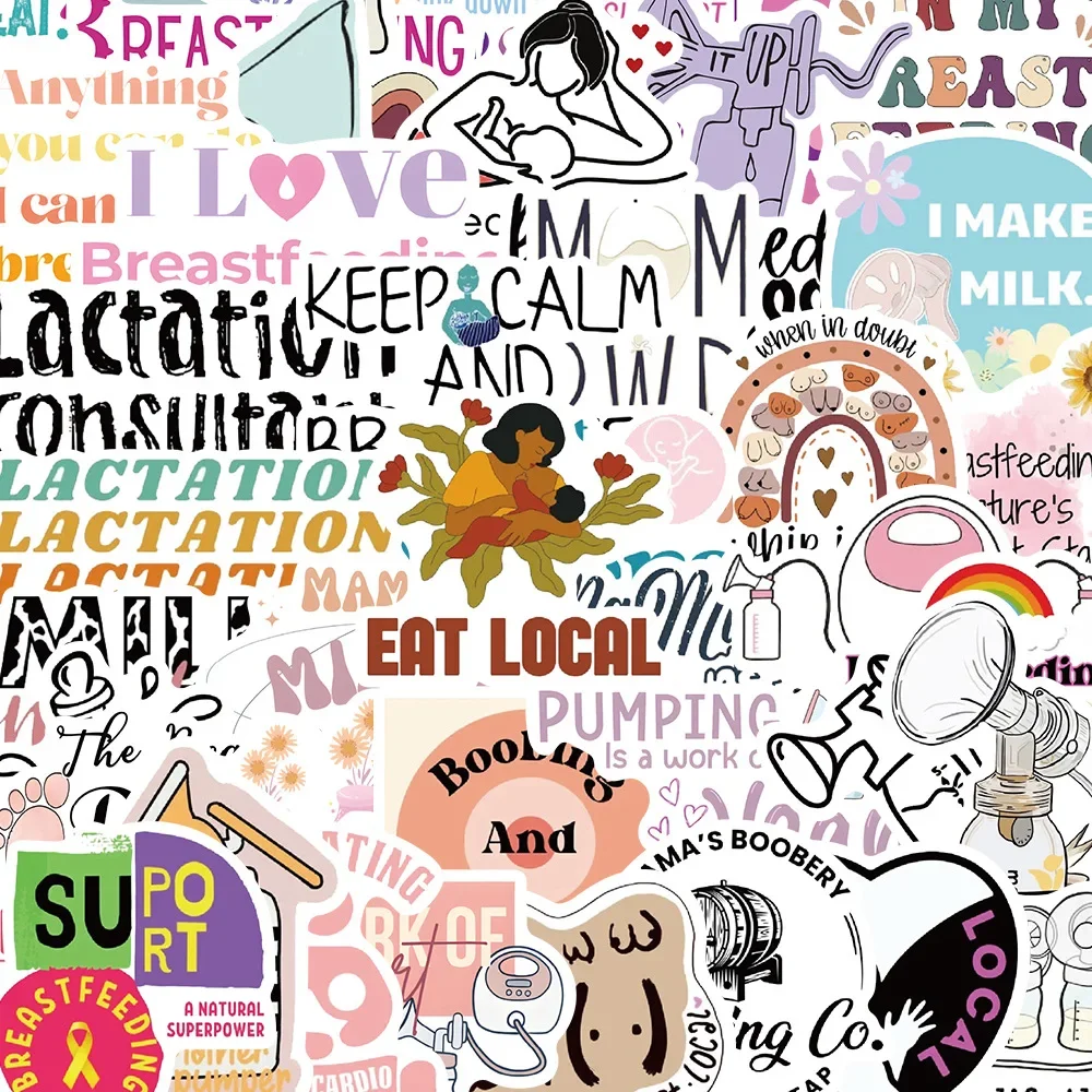 50pcs Breastfeeding and Pregnancy Stickers Cartoon Graffiti DIY Door Refrigerator Phone Case Luggage Waterproof Decal Kids Gifts