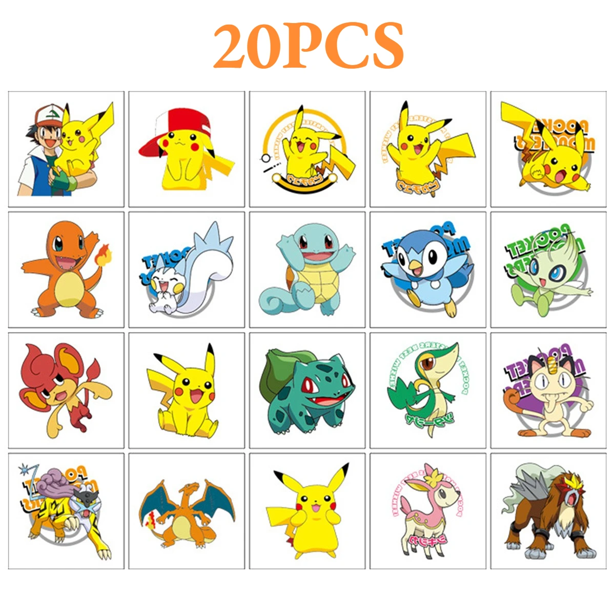 

20PCS Pikachu Temporary Tattoo Stickers Fun Cartoon Children's Body Decoration Waterproof Sweatproof Funny Party Decoration