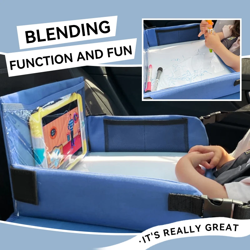 صينية مقعد السفر للأطفال للسيارة، طاولة تخزين ألعاب الأطفال، لوحة الرسم، صينية أمان، رف المشروبات، أنشطة رحلة الطريق