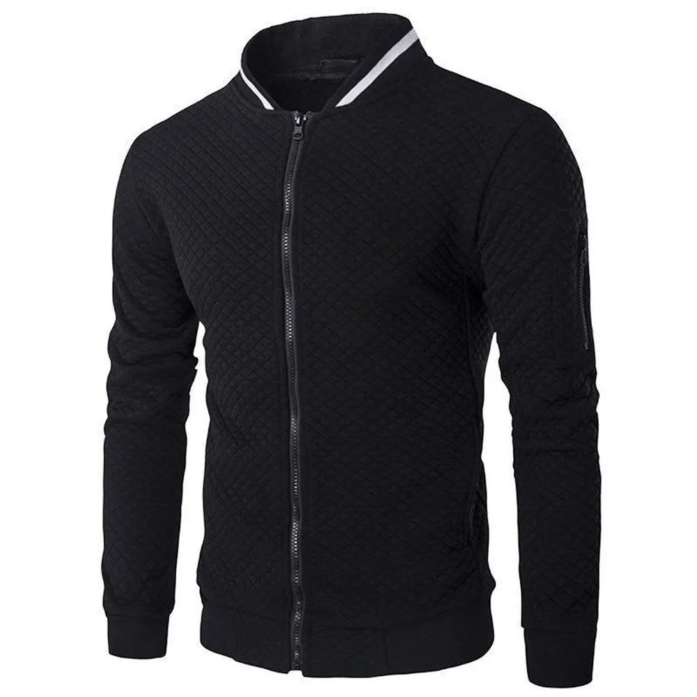 For Everyday Casual Men Zipper Sweatshirt Stand Collar Tops Winter Outdoor Men Jacket Jacket Four Seasons Use Polyester Fabric