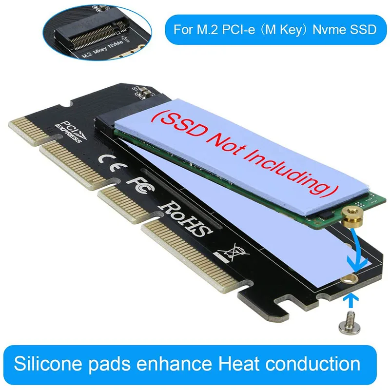 NVMe M.2 SSD to PCIe Adapter Card with Heatsink, PCI-e X4/X8/X16 Converter for M.2 M-Key NVMe SSD 2280/2260/2242/2230 Drive