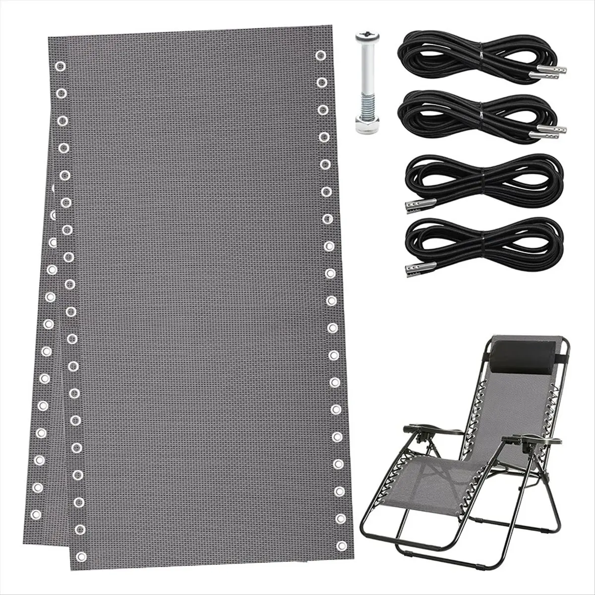 AB09 Chair Replacement Fabric with 4 Bungee Cord Lounge Chair Cloth Mesh Repair Kit for Patio Recliner Outdoor Lawn Pool B