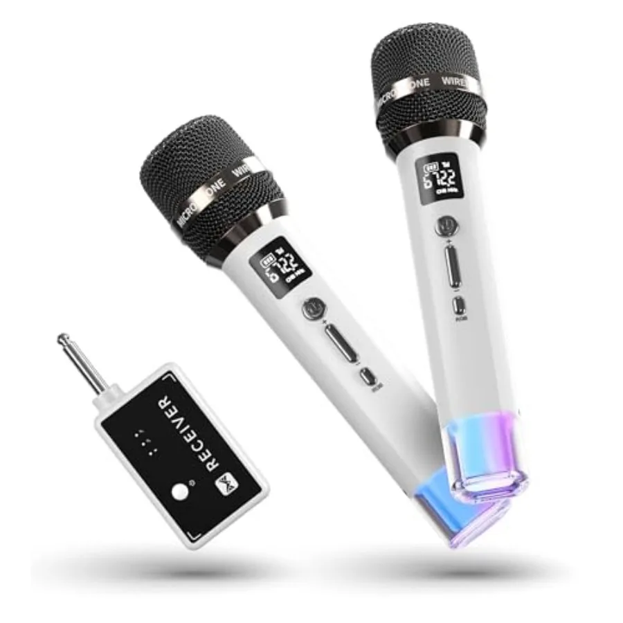 Wireless Microphones, Microphone with One-to-One Chip Connection and LED Lights, 40H Duration, 200FT Range Receiving, Volume Co