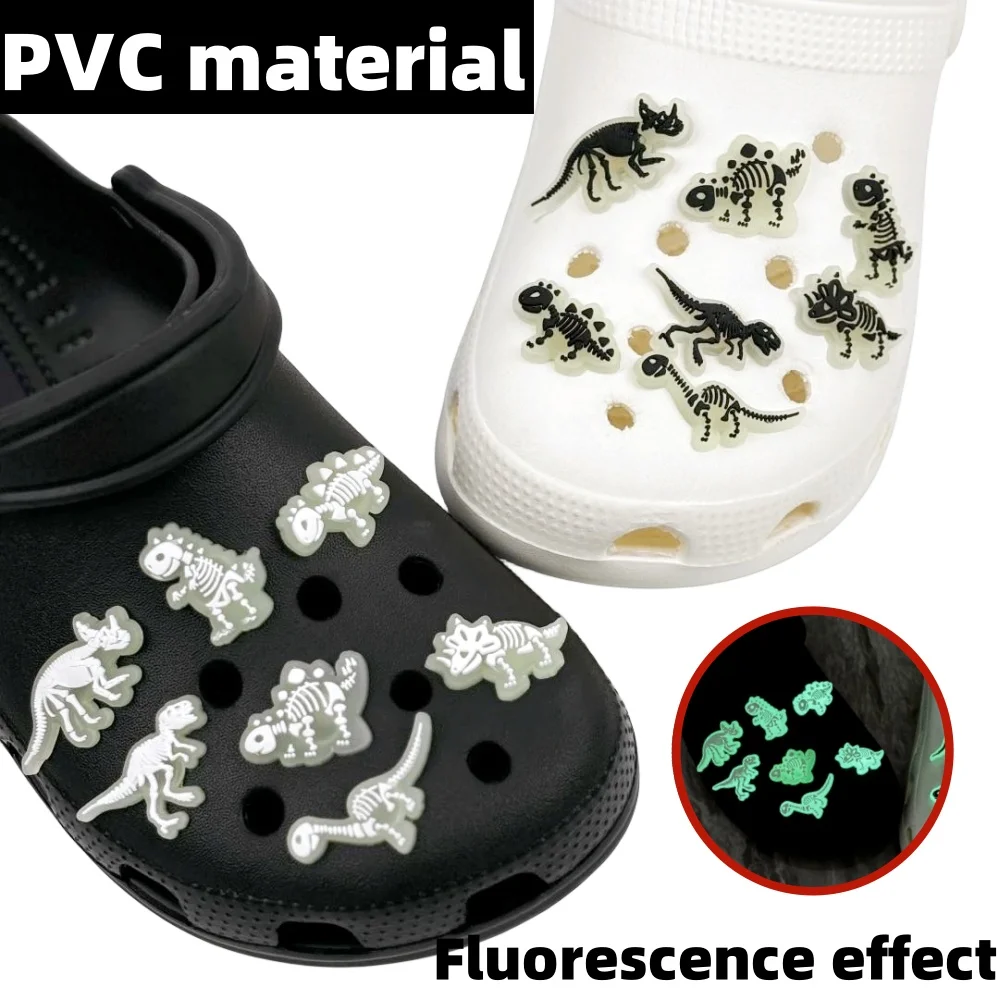 14pcs Luminous Dinosaur Shoe Charms PVC Fluorescent Garden Shoe Buckle Decorations Accessory Set for Kids