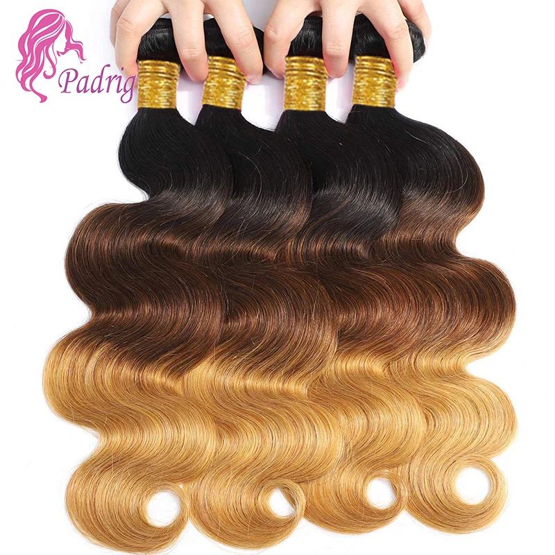 Fasci di capelli umani dell'onda del corpo di colore di 26 pollici 1B/4/27 Ombre 1/3/4 fasci di estensioni dei capelli di doppia trama capelli vergini brasiliani di estremità completa