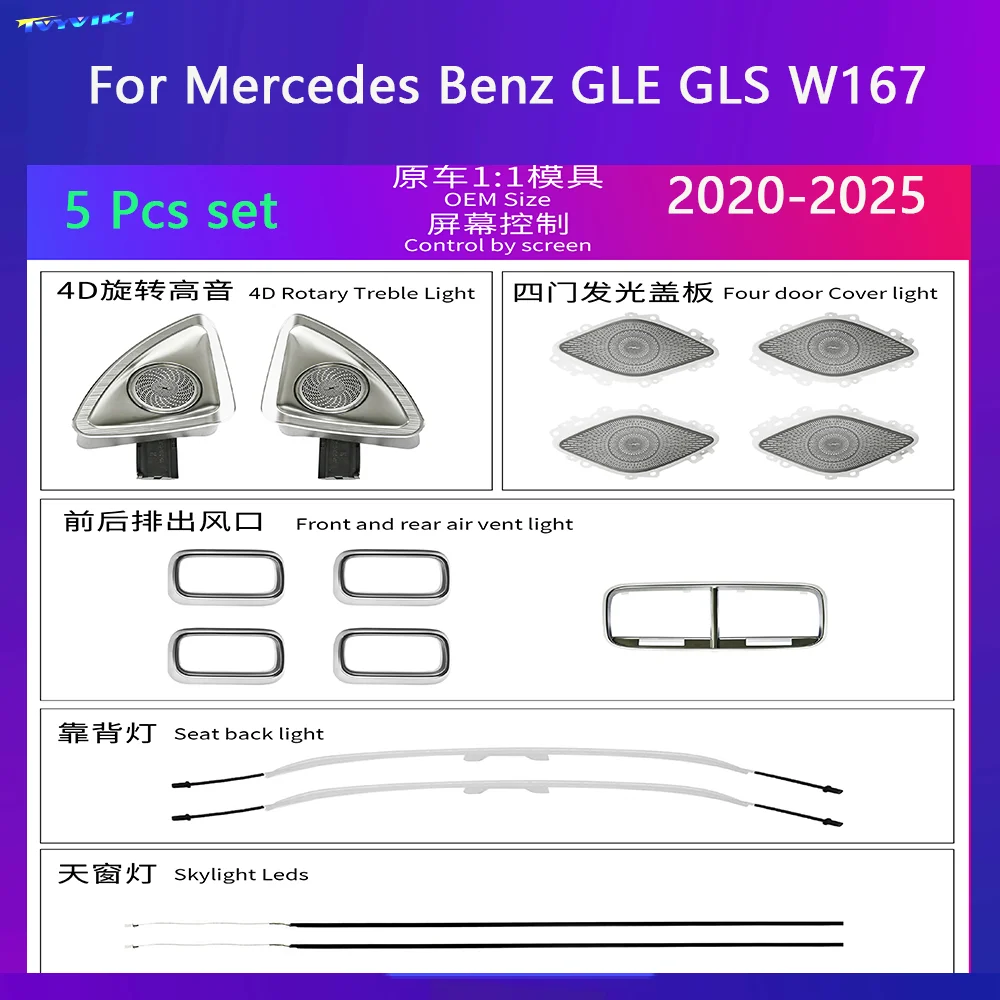 

Светодиодная лампа окружающего освещения для Mercedes Benz GLE GLS W167 2020-2025 OEM Размер в стиле куба Автомобильная внутренняя лампа Upgra de и модификация окружающей лампы
