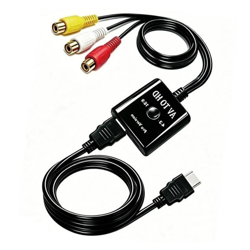 N75R-RCA AV 1080P To HDTV Converter CVBS Video Audio Adapter With HDMI-Compatible Cable 16:9/4:3 Conversion Support