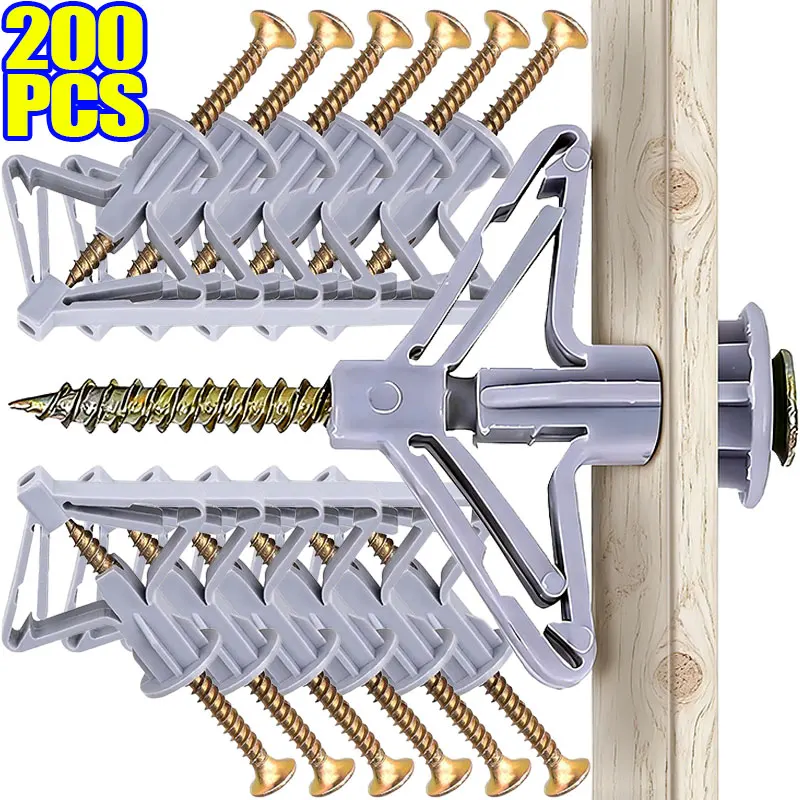 200-20PCS Expansion Screws Tube Plastic Toggle Anchor Wall Plugs Hollow Drywall Anchor Bolt Fastener Kit Hardware Fixing Tool