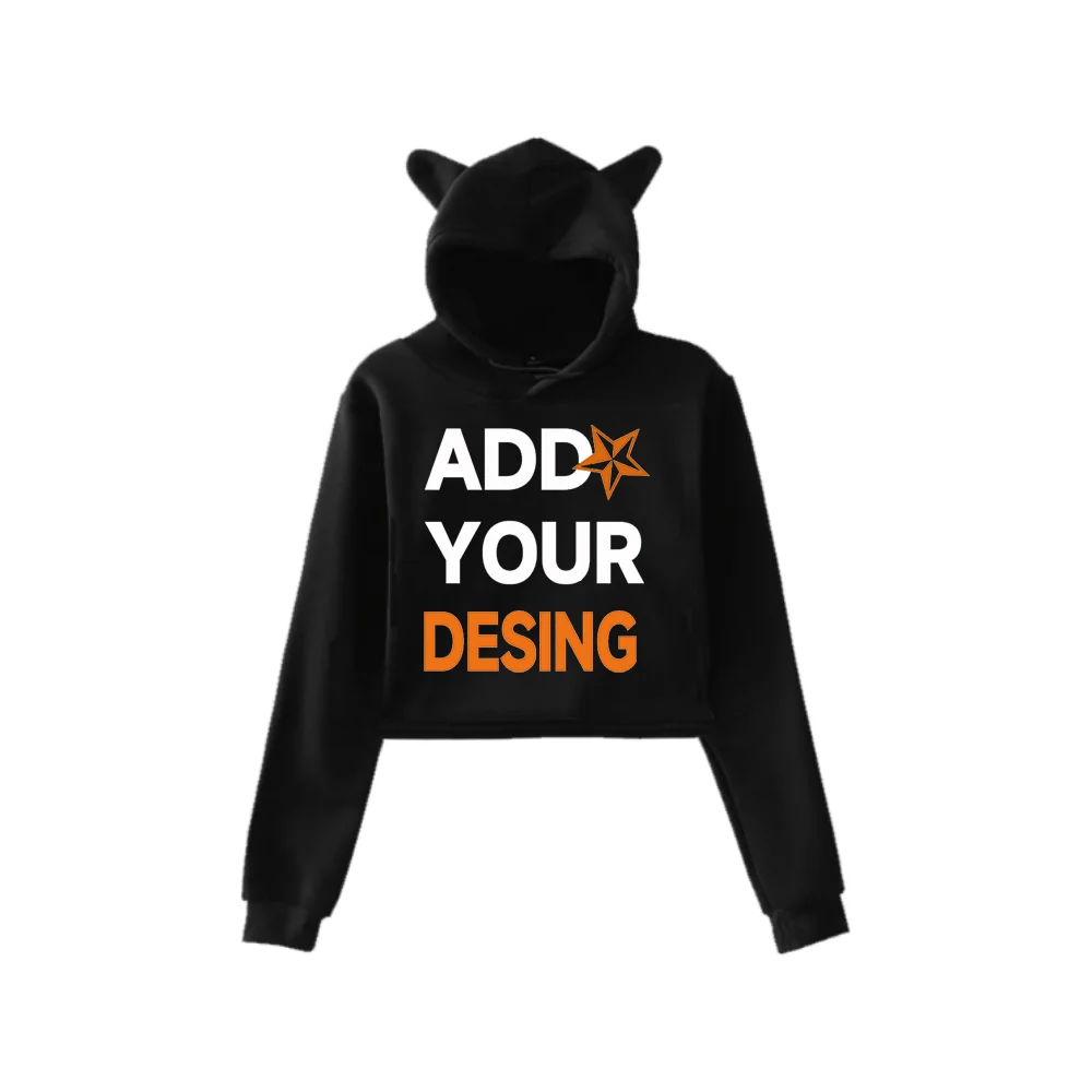 

Custom Hoodie Vintage 90s Merch Hoodies Sweatshirt for Girls Cat Ear Crop Pullover Design Your Logo Cotton Hooded Tops Pattern