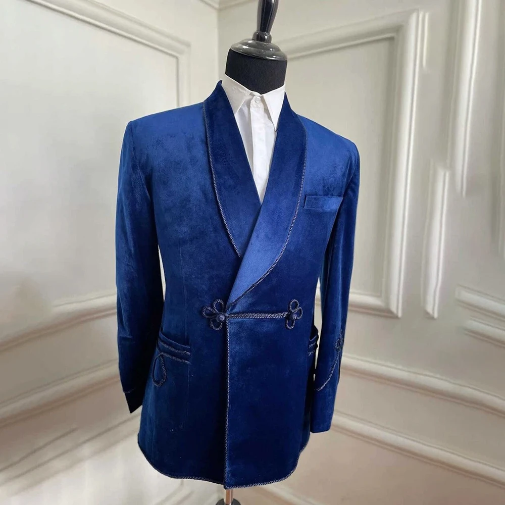 

Customzied Velvet Men's Blazer High Quality Shawl Lapel Slim Fit Jacket Fashion Smoking Suits Casual Daily Autumn Outfits Suits