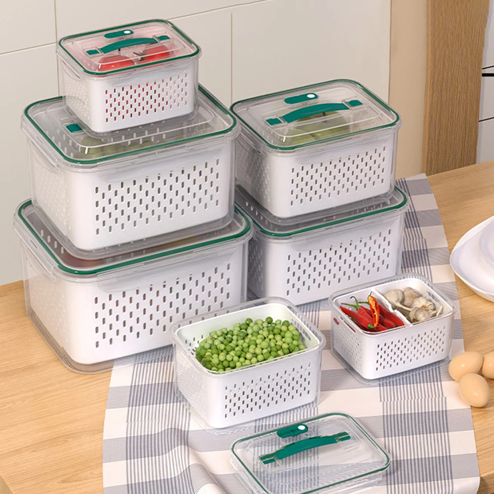 

Fruit Storage Containers, Refrigerator Organizers And Storage With Removable Drain Baskets, Lids, BPA-Free Produce Containers