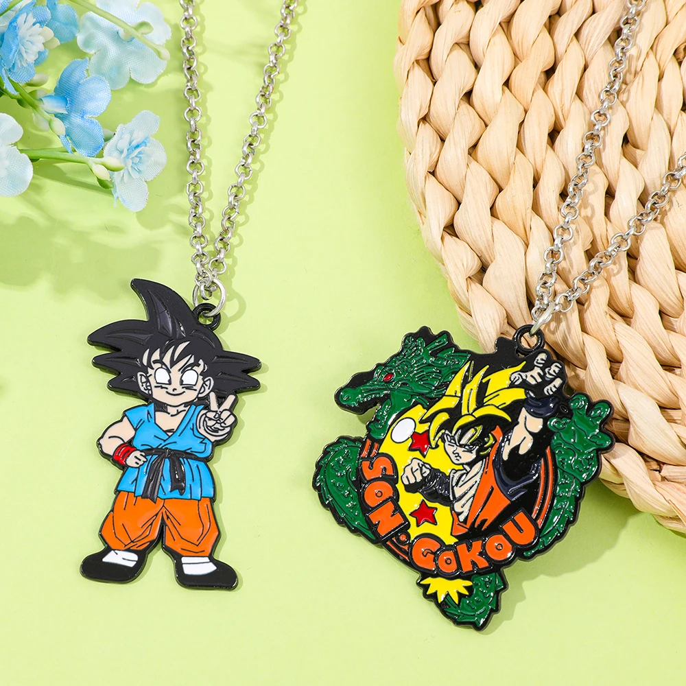 Anime Cartoon Figure Goku Metal Enamel Necklace - Cute Trend Pendant Accessory for Jewelry Party Decoration