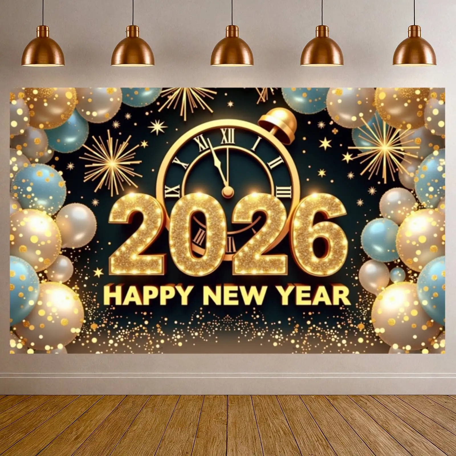 2026 New Year Display Black Background Celebration Background Happy 2026 New Year Background Blue Yellow Balloon Design