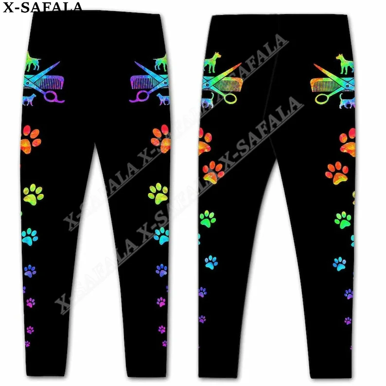 Legging de salon de toilettage de style chien imprimé en 3D pour femme, pantalon de yoga pour fille, vêtements de sport d'été, vêtements de fitness, coiffeur d'animaux de compagnie,-26