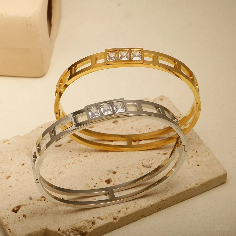 ジルコニア付きステンレススチールブレスレットシンプルジュエリー