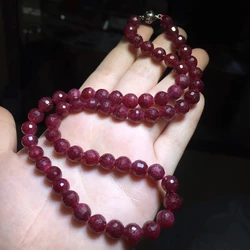 Natural Red Ruby Gemstone Faceted Cut Beads Necklace 8mm Stretch Ruby Pendant Rare For Women Fine Jewelry AAAAA
