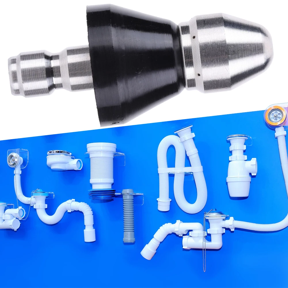 Stainless Steel Drain Hose Nozzle 1/4 Inch Quick Plug Drain Pipe Dredging Cleaning Nozzle for Washing Machine Sewer and Sewage