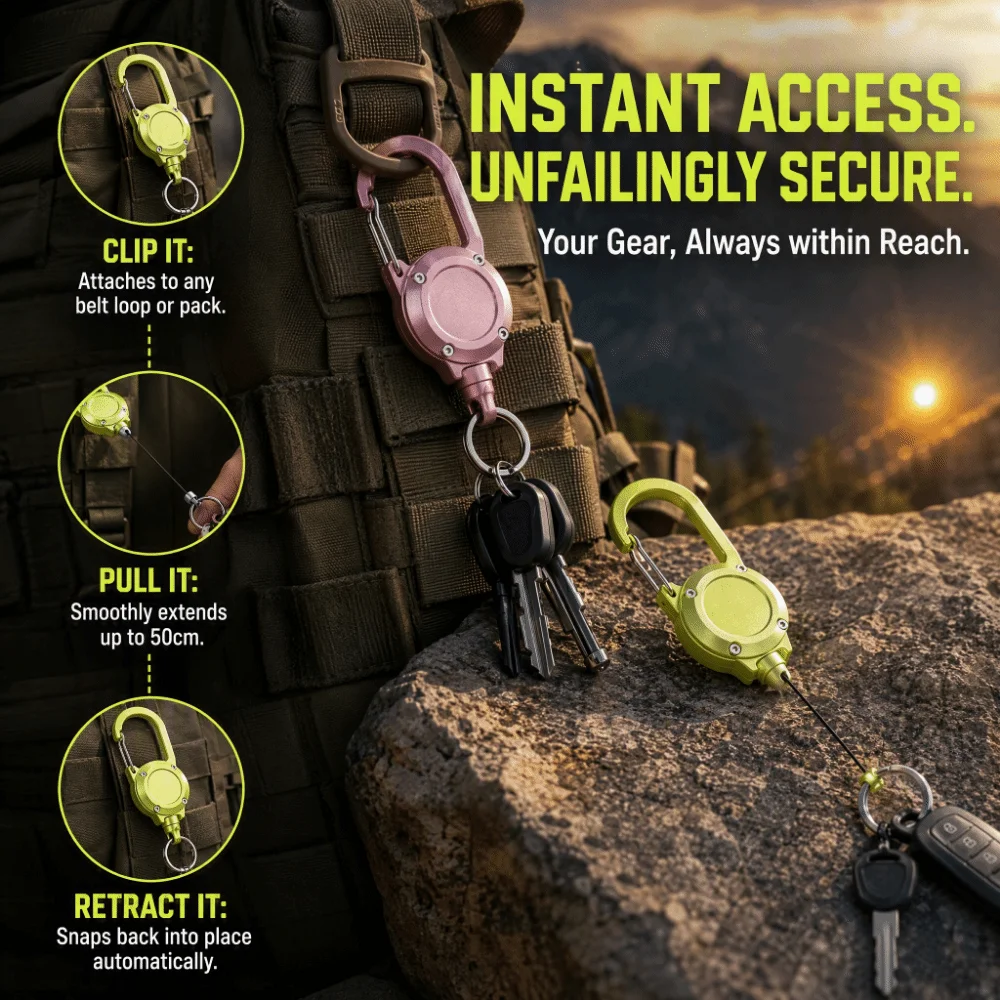 Aluminum Alloy Retractable Keychain Heavy Duty Steel Cable Retractable Key Holder Wire Rope Portable Retractable Key Chain