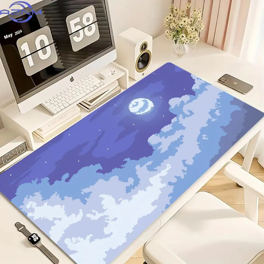 Pixel Art Cloudy Sky Mouse Pad Large Rubber Anti-slip PC Desk Accessories Mousepad for Office and Gamer Keyboard Mats Decor Mat