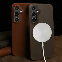 Luxury For Magnetic Magsafe Samsung Galaxy S23 Ultra Leather Phone Case For Samsung S24 S23 S22 S21Plus Wireless Charging Cover