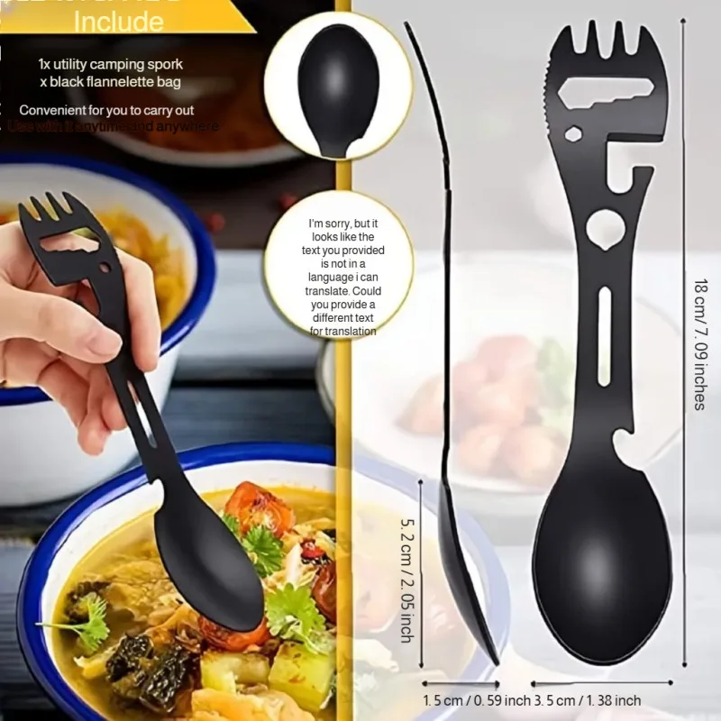 Herramientas Multifuncionales de Supervivencia para Exteriores, Tenedor, Sierra, Llave Inglesa, Abrebotellas, Cuchara de Acero Inoxidable, 5 en 1, Portátil, para Emergencias al Aire Libre