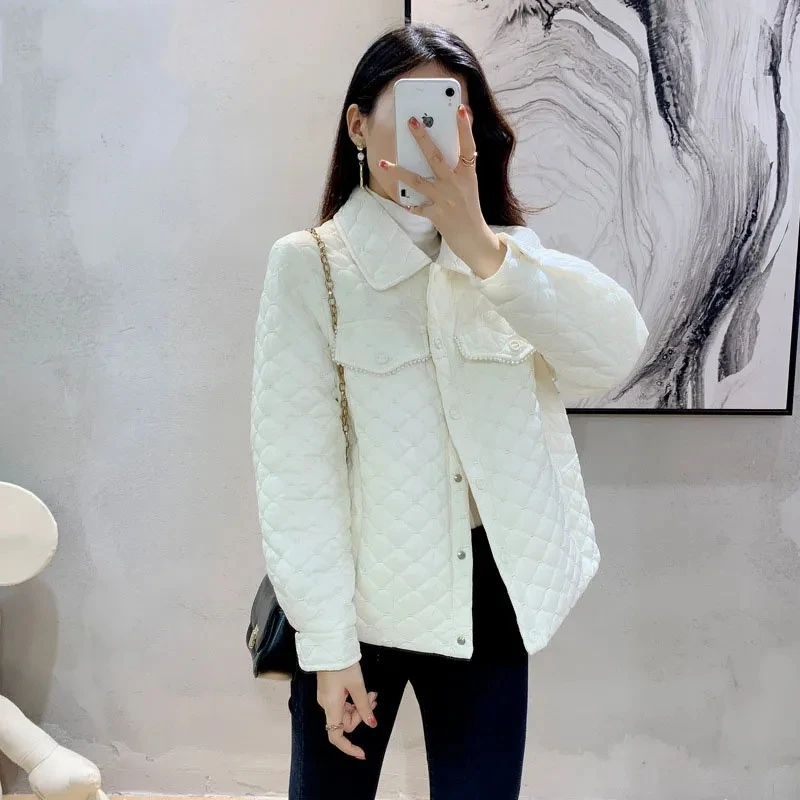 2023 New Down Cotton Coat Women Autumn Winter Korean Lightweight And Thin Lapel Collar Loose Warm Casual Female Parkas Outwear